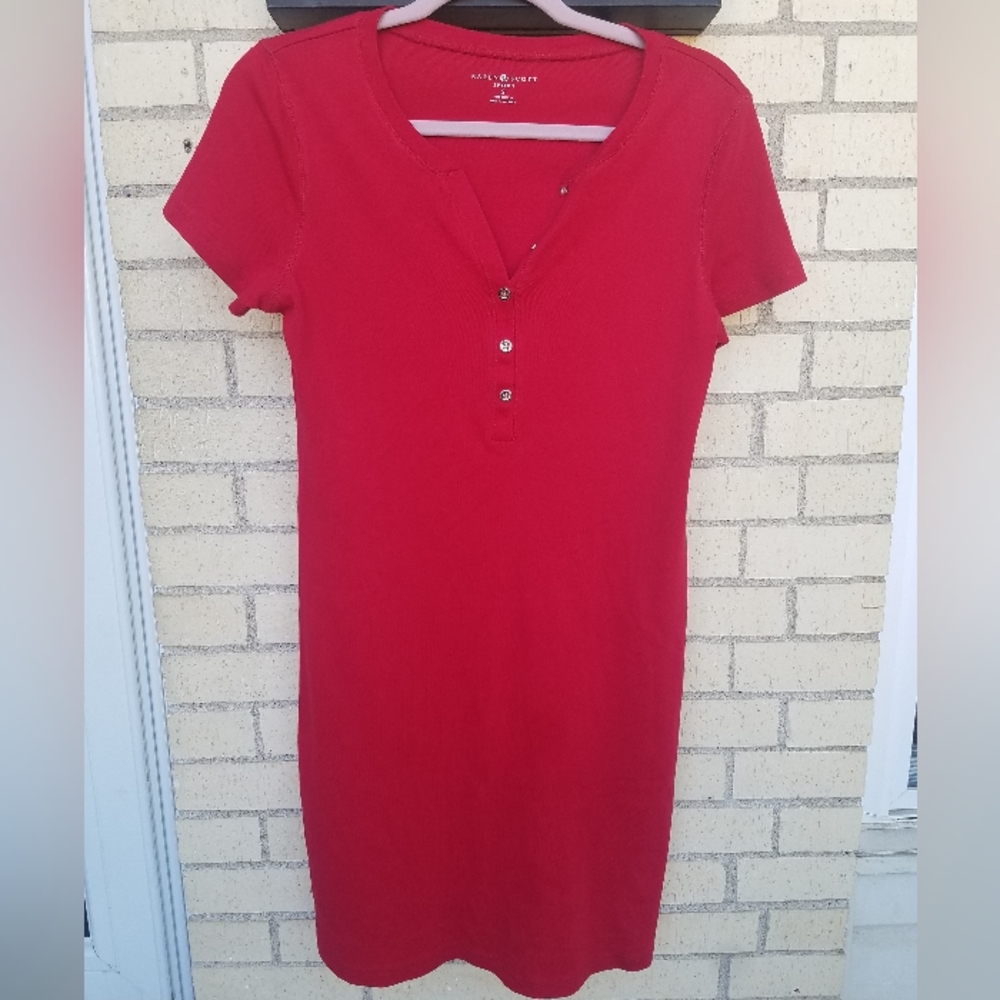 KAREN SCOTT Red V-Neck T-Shirt Dress Small